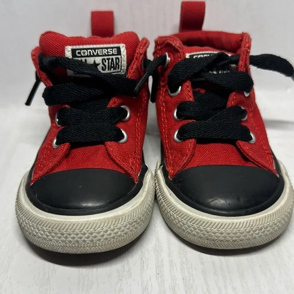 Converse Baby High Tops In Red, Black, And White, Infant Size‎ 5